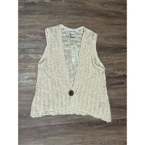 Nomadic Traders boho hippie crochet sweater vest shrug M tan new